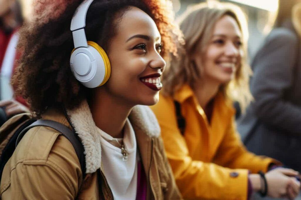 People enjoying music playlists